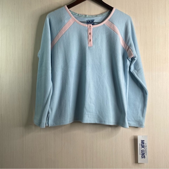 Muk Luks Other - NWT Muk Luks The Original Fleece Henley Pajama Top Blue/Pink Small